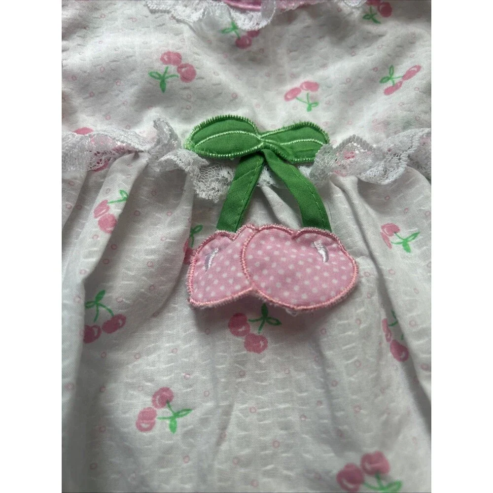 Vintage 90s Mayfair Pastel Pink Cherry Baby Romper and Bonnet 3 Months